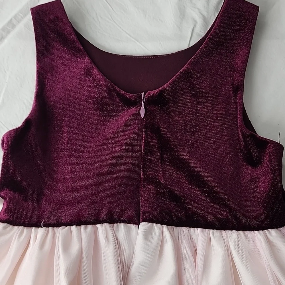American Princess Pink Tulle Girls Dress Size 6 Burgundy Details‎ Pearl Waist